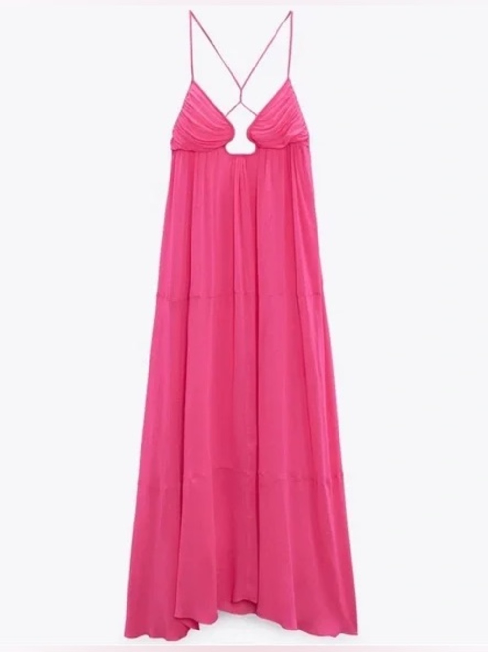 NWT Zara Hot Pink Chiffon Flowy Dress Size Large
